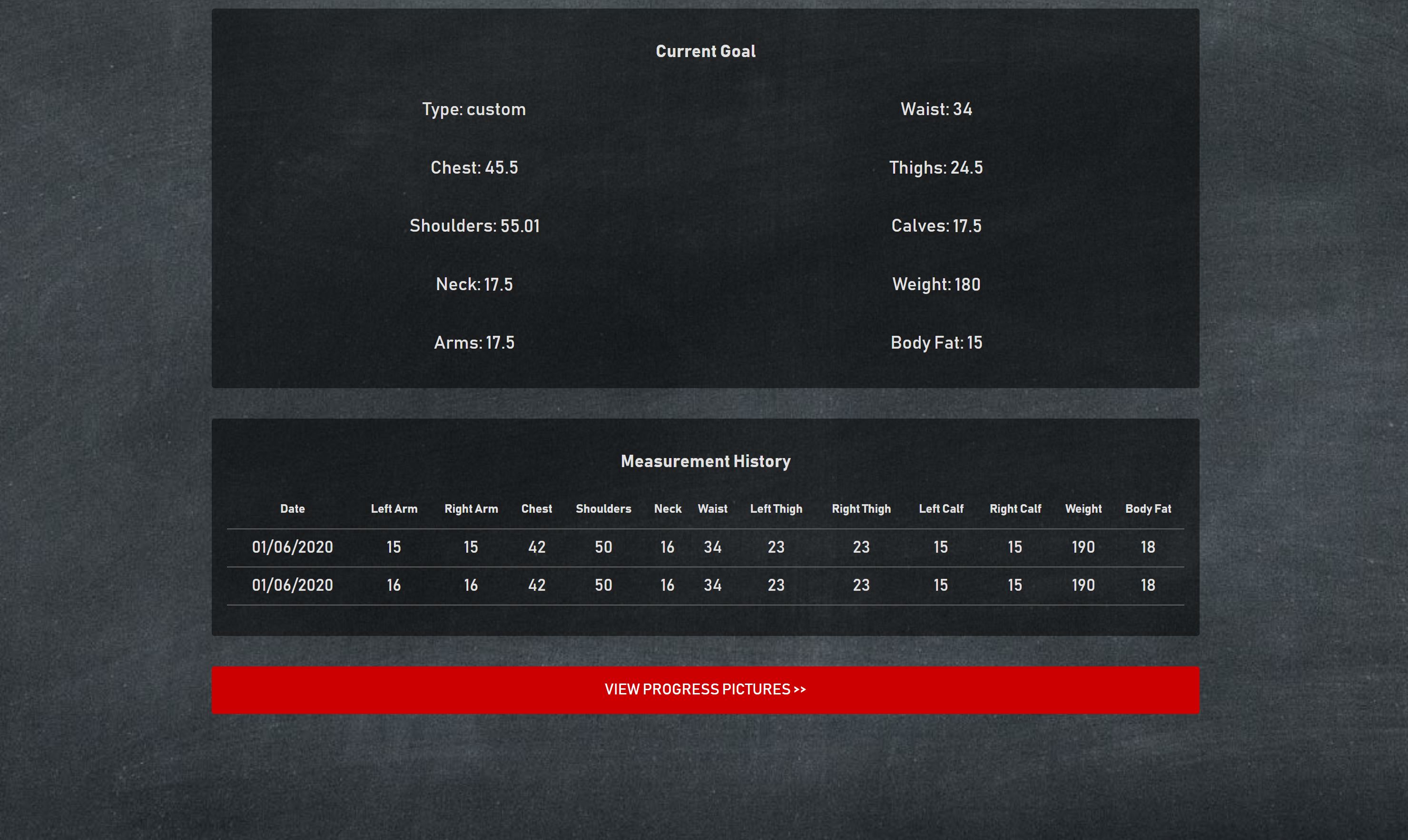 profile screenshot showing goals
